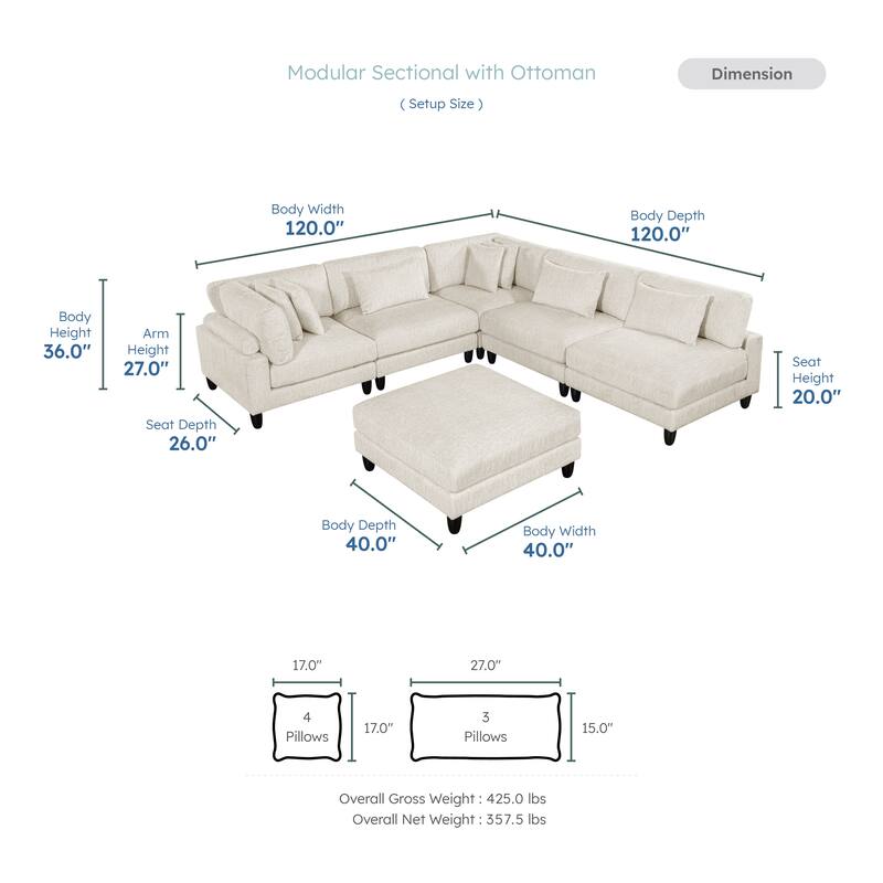 Jonas 6-Piece Modular Sectional Sofa with Ottoman