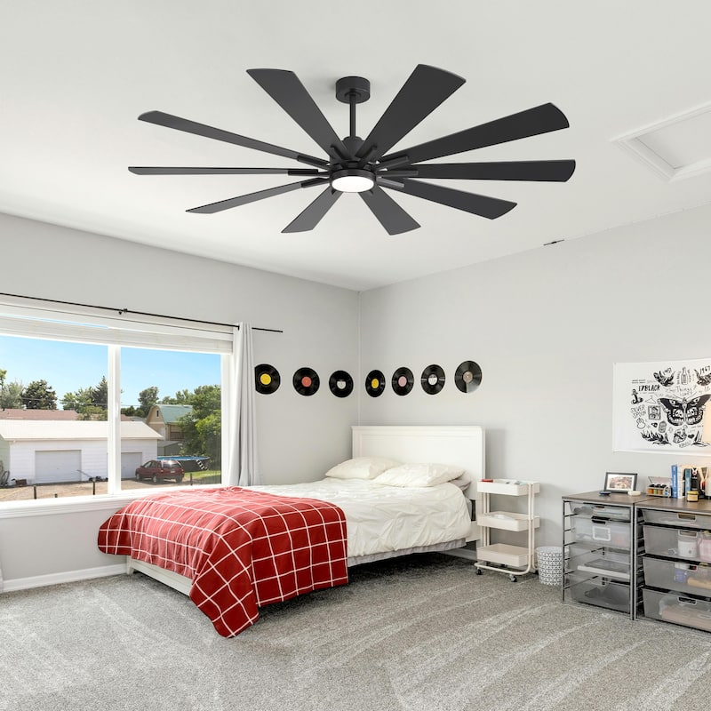 62"/72" Reversible 10-Blade Large LED Ceiling Fan with Light and Remote
