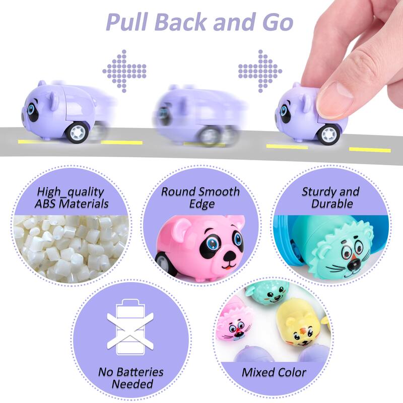 Kids Easter Toy Cars Set, 32Pcs Animal Pull Back Cars ,Gift Exchange/Party Favors/Game Prizes