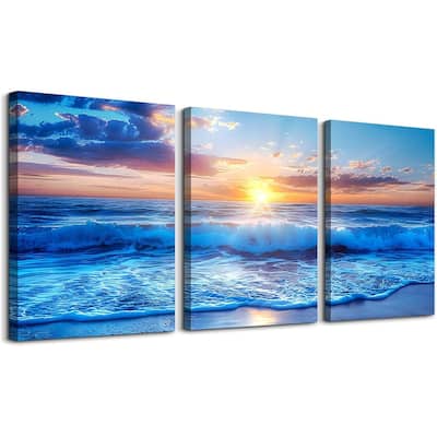 Blue Beach Sea Wave Paintings Sunrise Seascape Wall Pictures