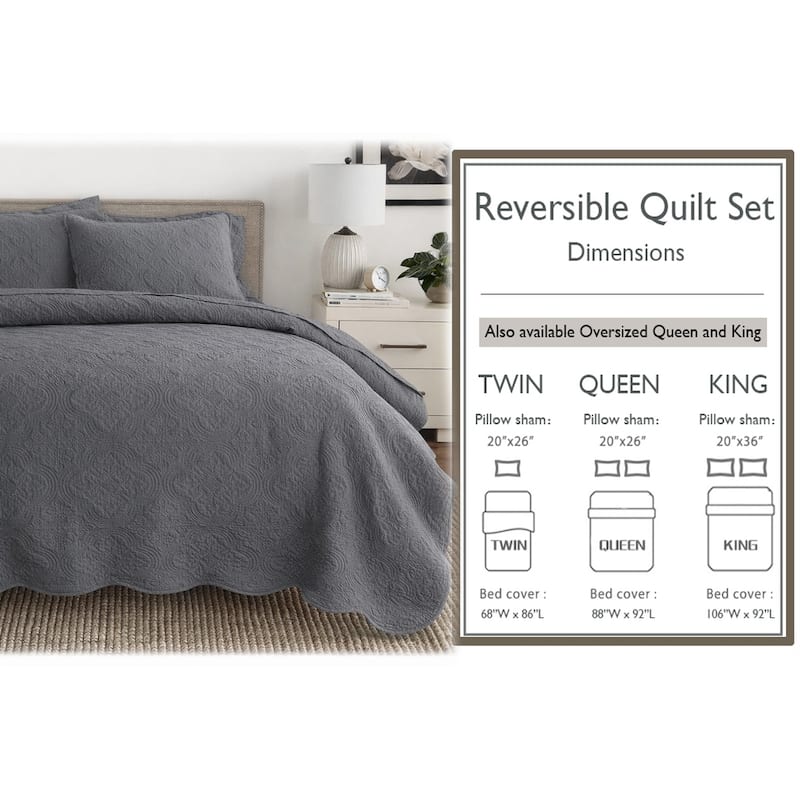 Copper Grove Sagano Blantyre Scalloped Edge (White, Ivory, Green, or Gray) Cotton 3-piece Quilt Bedding Set