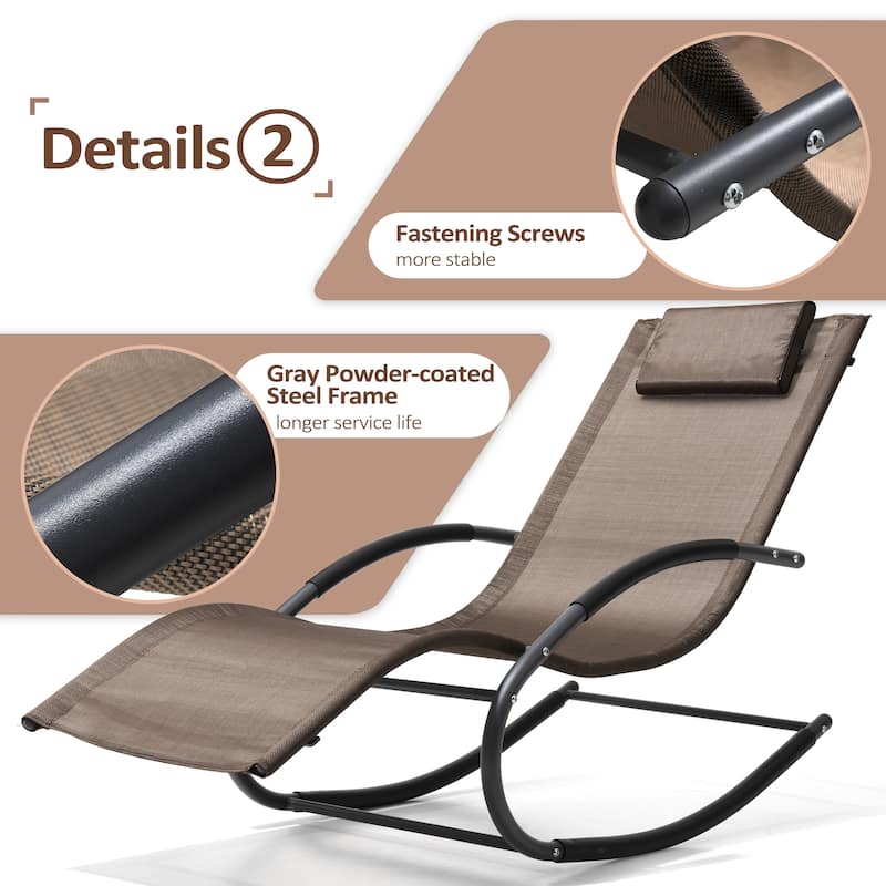 VredHom Outdoor Rocker Chaise Lounge Chair with Pillow