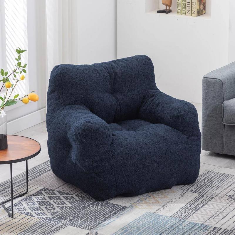 Grondin Mid-Century Modern Faux Fur Fabric Upholstery Bean Bag Chair Tufted Foam Padding Lazy Sofa with Armrests