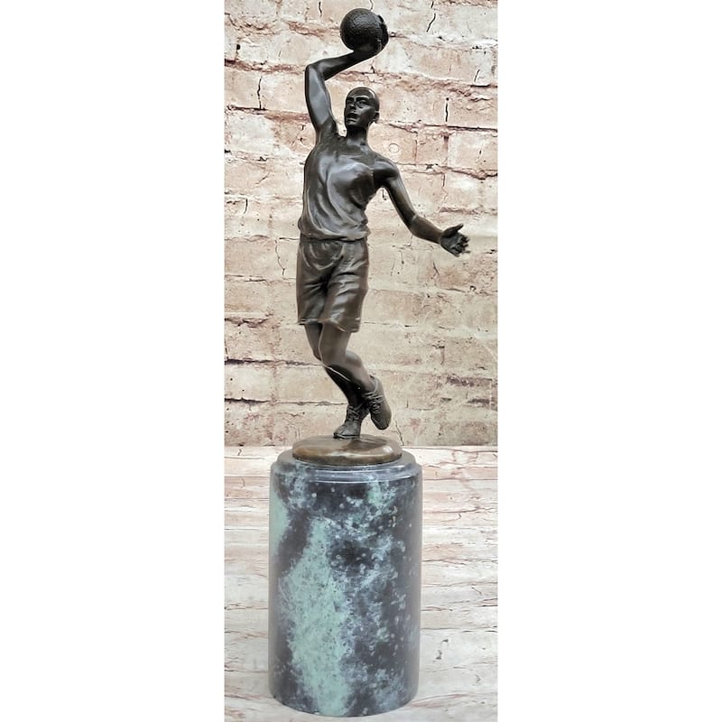 Bronze Statue Sculpture Trophy Of Nba Basketball Player Going For Dunk Layup On Marble Base