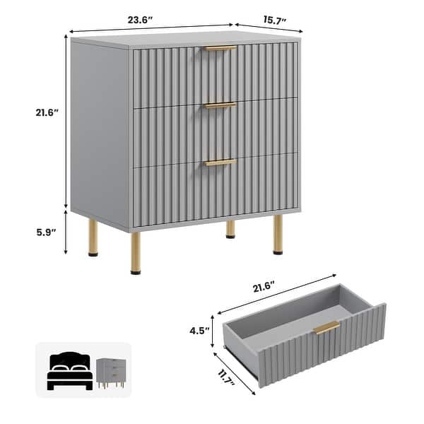 dimension image slide 1 of 4, Garvee 3 Drawer Dresser for Bedroom, Fluted Modern Nightstand with Deep Drawers,Wooden Chest of Drawers