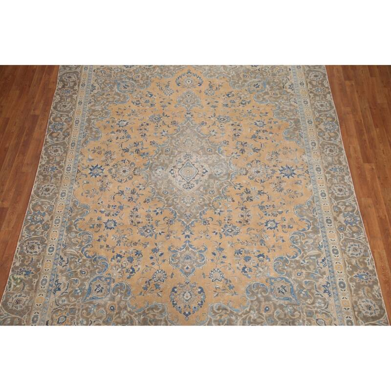 Hand Knotted Oriental 100% Wool Carpet Traditional Floral Oranges & Rust Mashad Area Rug - 11' 2'' X 8' 5''