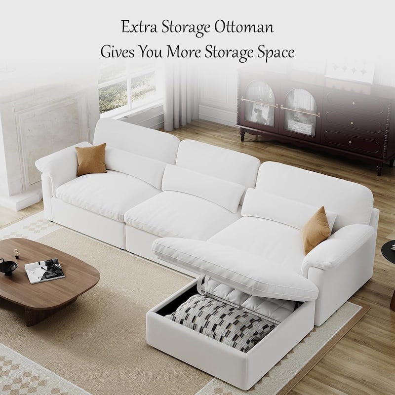 Chenille Modular Couch Down-Filled L-shaped Chaise Sectional Sofa with Storage Ottoman, Removable & Washable Sofa Cover