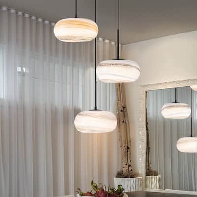3-Light Cluster Coastal LED Chandelier, Colored Glass Kitchen Island Pendant Light - Black