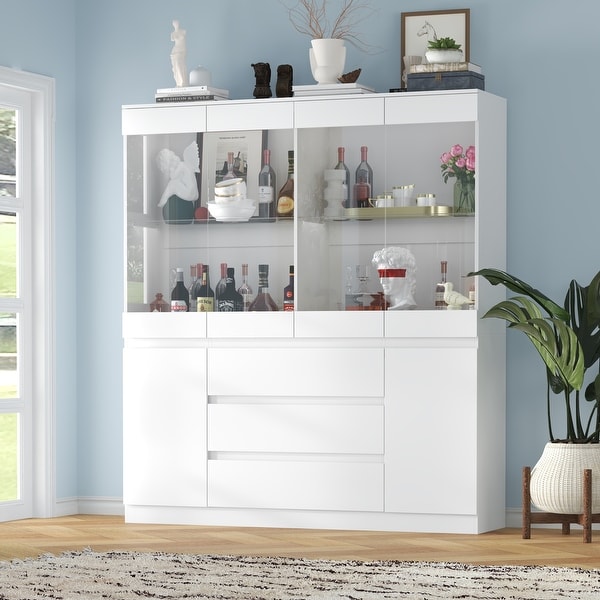 White 6-Door & 3-Drawer Glass Display Case,Storage Cabinet with light - 47.2"W x 70.9"H