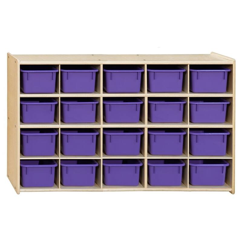 Contender cubby organizers with 20 Cubby Purple Trays Cabinet, Toy Storage, Hardwood Storage Cabinet for Classroom