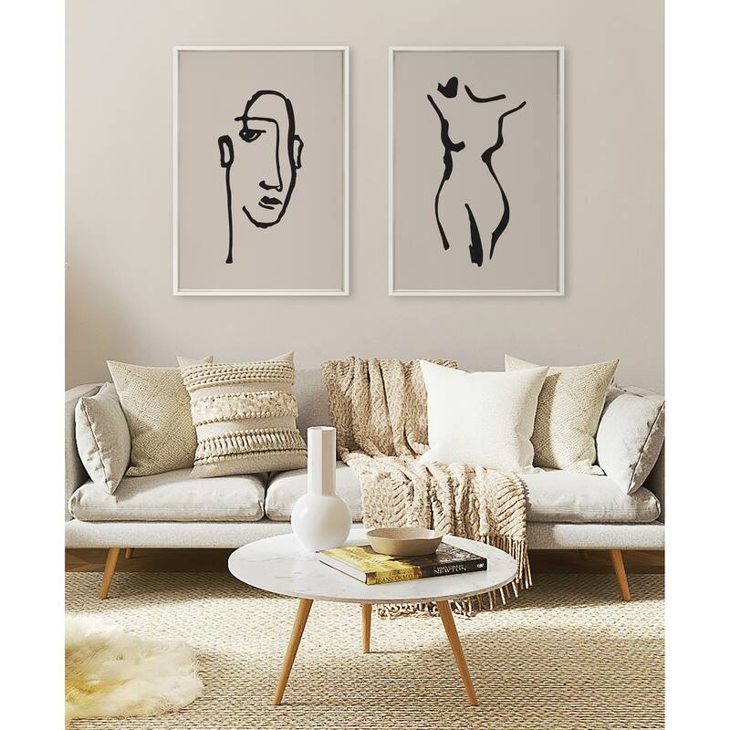Kate and Laurel Neutral Line Art Frame Canvas by Creative Bunch Studio