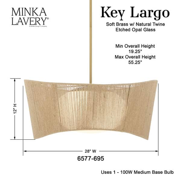 Minka Lavery 6577 Key Largo 1 Light 28" Wide Pendant with Natural Rope