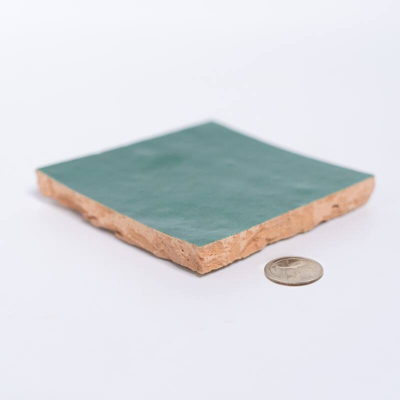 Handmade 4x4-in Moroccan Mosaic Solid Color Dark Green