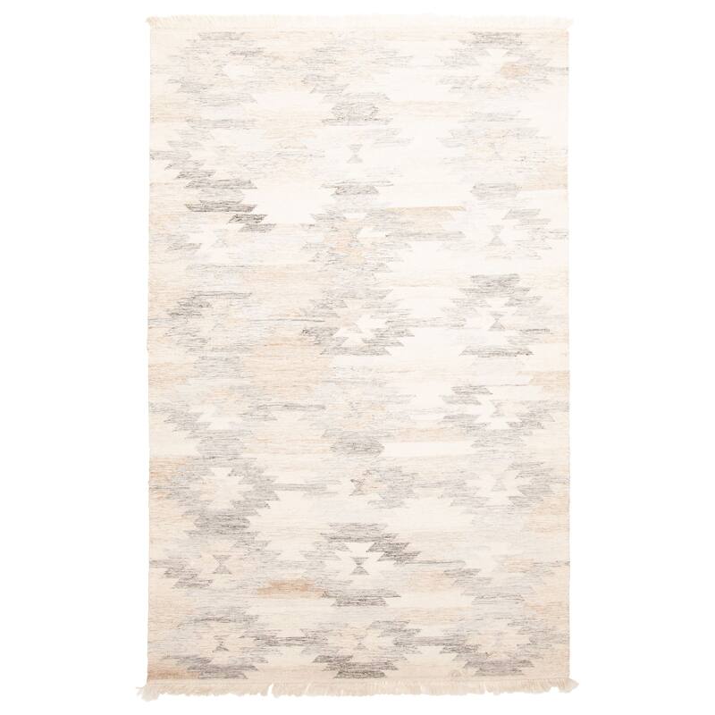 ECARPETGALLERY Flat-Weave Ankara FW Cream Wool Kilim - 5'1 x 8'0