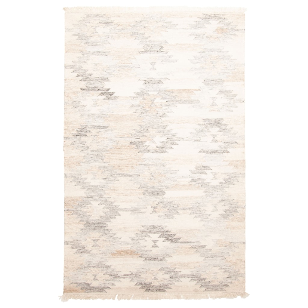 ECARPETGALLERY Flat-Weave Ankara FW Cream Wool Kilim - 5'1 x 8'0
