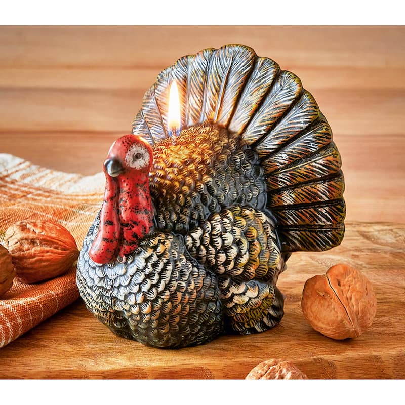 Teddy Turkey Candle - Sculpted Thanksgiving Candle, Multicolor Paraffin Wax, 26hrs Burn Time, 4.7" H x 4.5" L x 4.5" W