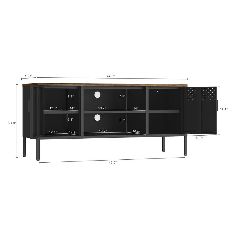 Metal Storage Cabinet with Wood Top and 6 Shelves for 40 Inch TV