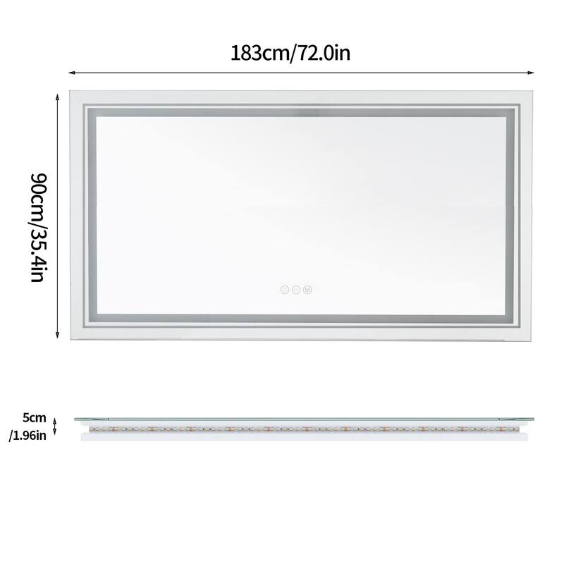 Rectangle Aluminum Frame Bathroom Mirror w/Led Backlit Light Anti-fog