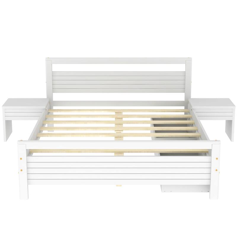 Wooden Platform Bed with Two Storage Drawers