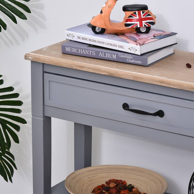 HOMCOM Retro-Styled Sofa Console Entry Hallway Table with Multifunctional Design, Durable Build, & Large Storage
