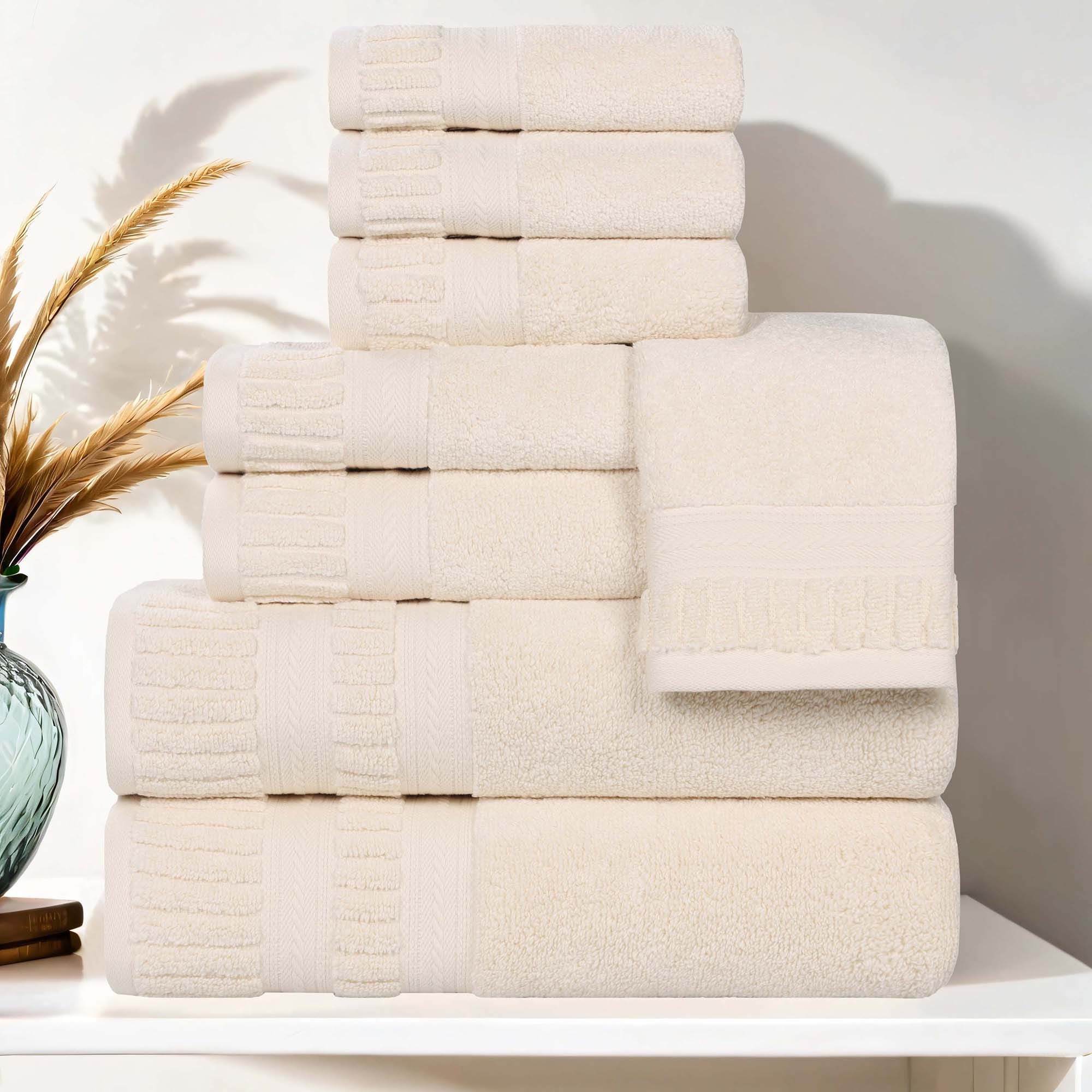 Superior Venice Zero Twist Cotton Medium Weight Absorbent 8 Piece Towel Set