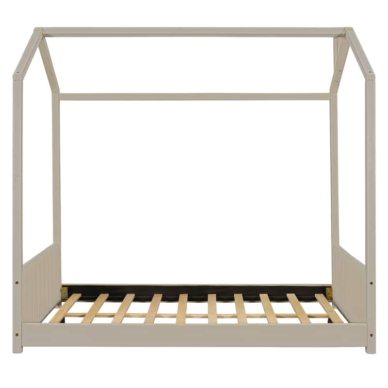 Velvet House Bed Full/Twin Size Wood Bed with Roof