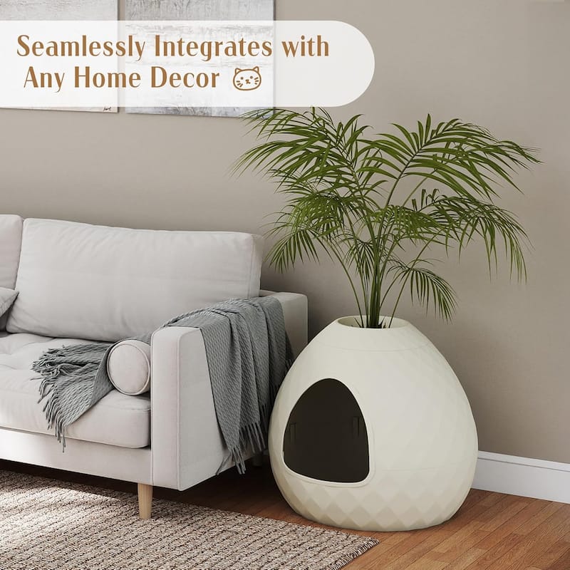 Egg-Shaped Cat Litter Box, UV-Protected PP Material Flowerpot-Style
