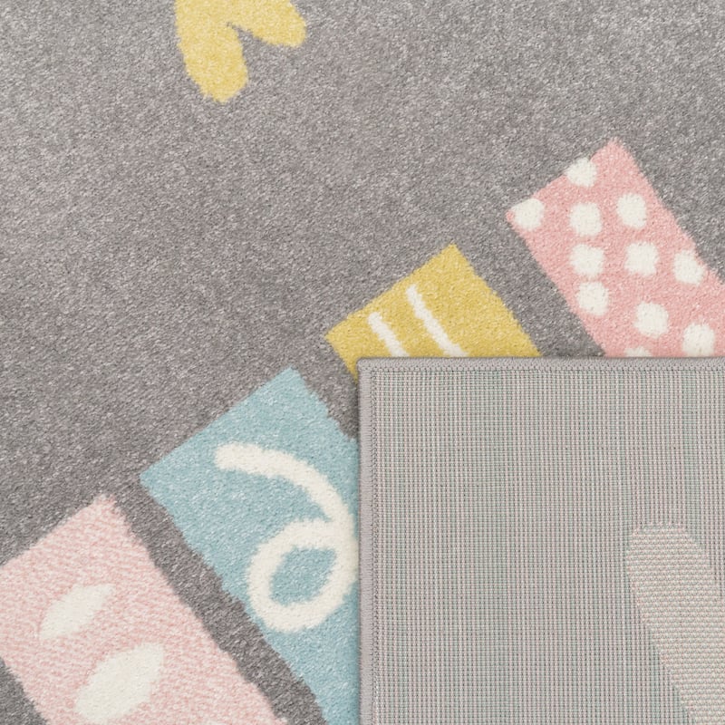 Kids Rug with Rainbow and Hearts in Pastel Colors