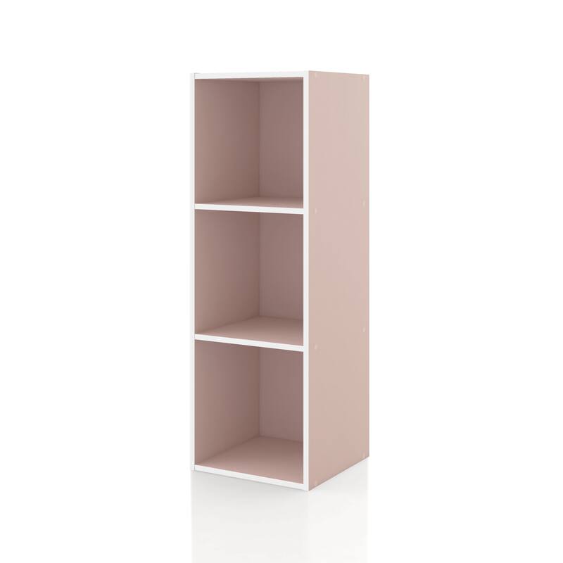 DH BASIC Modern Wood Customizable Stackable Storage Organizer - Cube Shelves, Drawer Cabinet, Bookcase with Doors by Denhour - 3-Cube - Light Pink