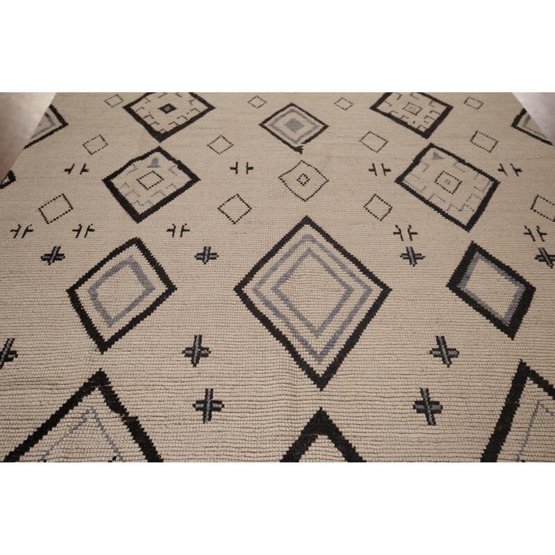 All-Over Geometric Moroccan Modern Area Rug Handmade Wool Carpet - 7'8"x 10'10"