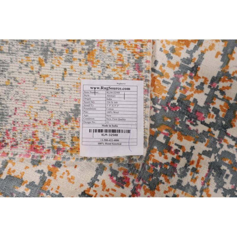 Contemporary Abstract Area Rug Hand-Knotted Bedroom Wool Carpet - 5'3" X 7'5"