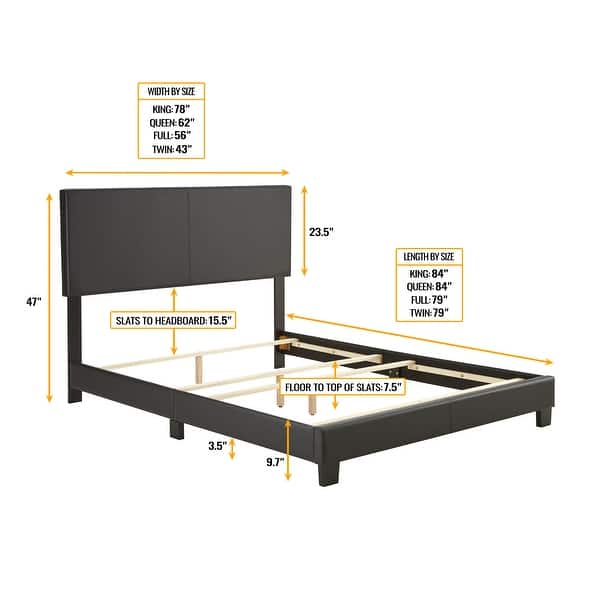 dimension image slide 3 of 4, Boyd Sleep Florence Faux Leather Upholstered Bed Frame with Headboard