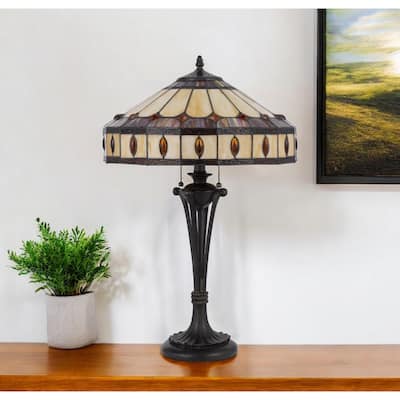 26” Traditional Metal Table Lamp with Ivory and Red Dome Glass Shade Rotary Socket for Bedroom or Office - 26”H x 16”W x 16”D