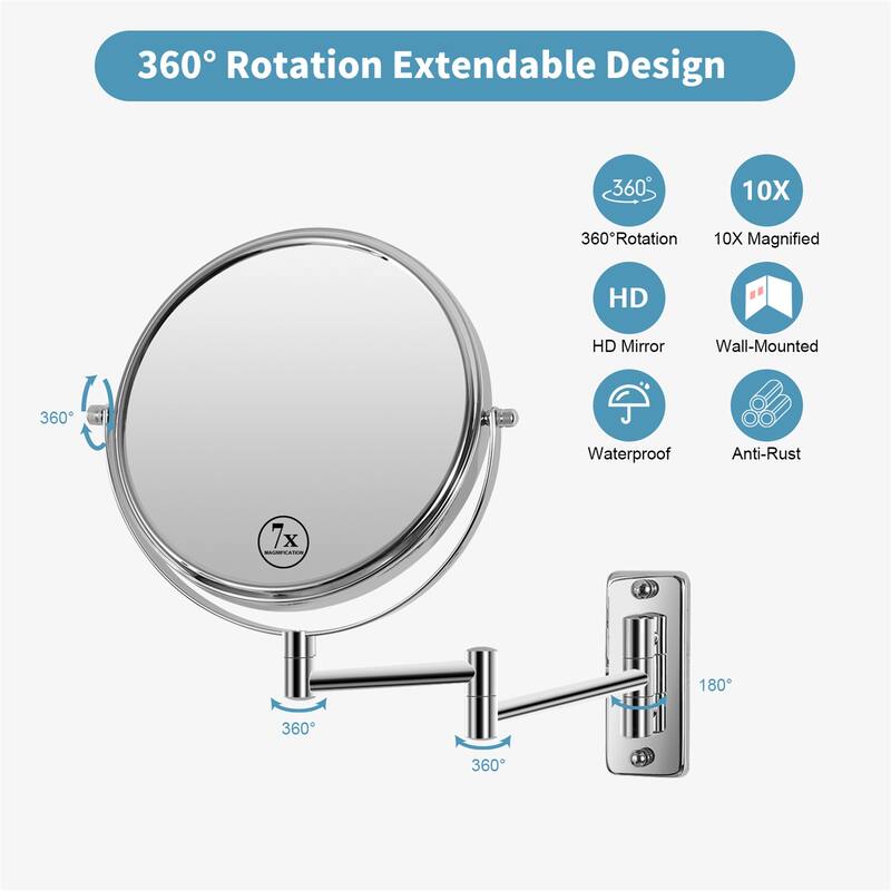 Wall Mount Zoom Makeup Mirror Double-Sided Chrome Finish