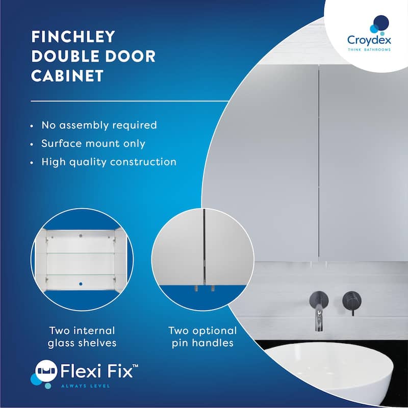 Croydex Finchley Double Door Bathroom Medicine Cabinet, Mirror Cabinet with Soft Close & Easy Install (31.5x26 in)