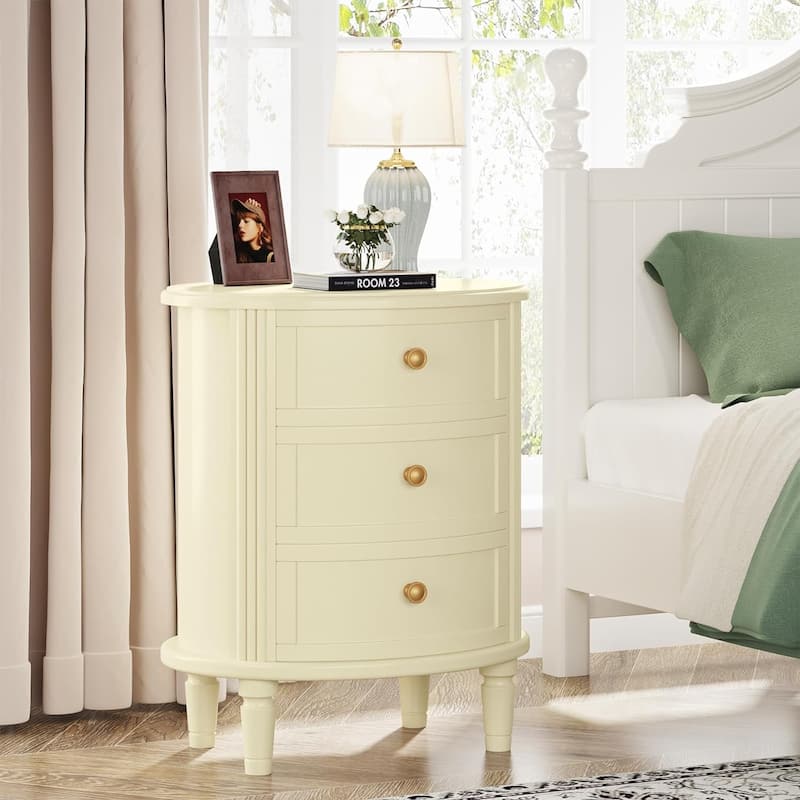 Nightstand with 3 Drawers, White Bedside Table with Storage