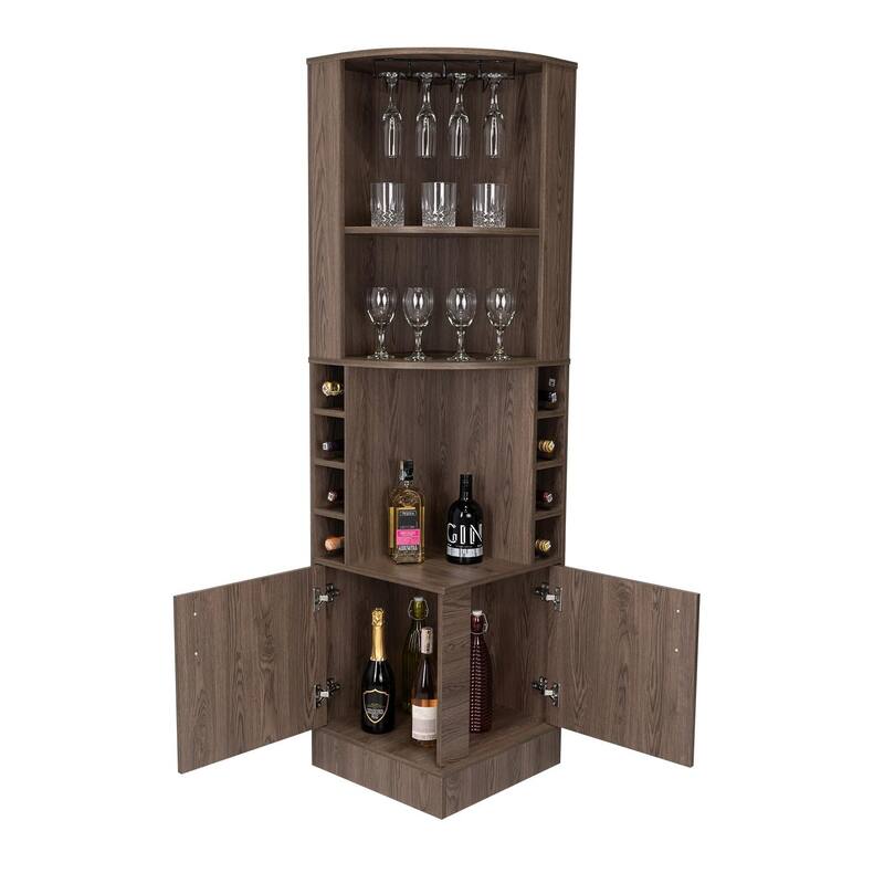 Syrah Corner Bar Cabinet, Two External Shelves