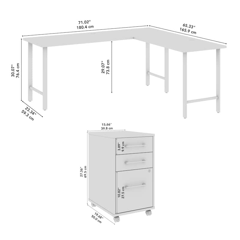 Bush Business Furniture Hustle 72W x 24D L Shaped Desk with Drawers