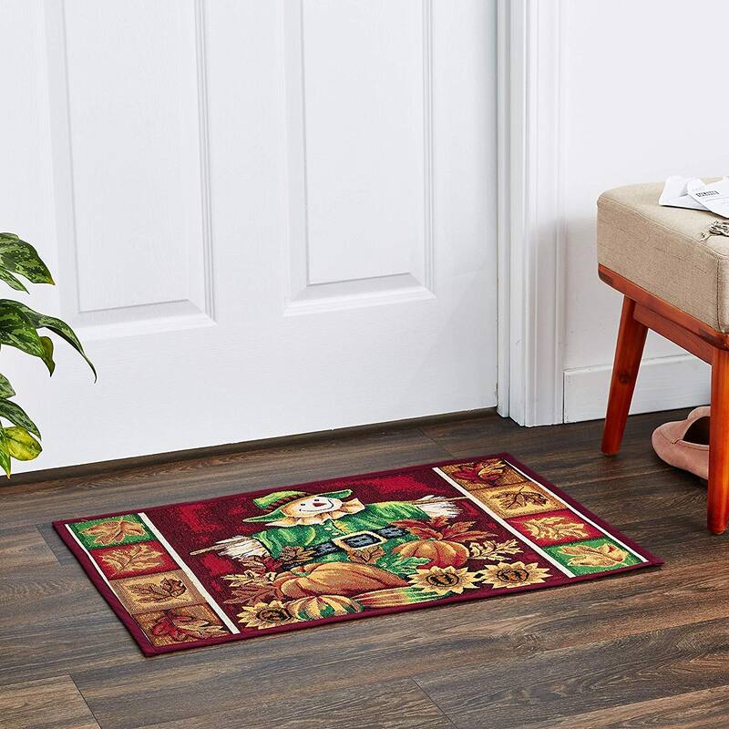 Violet Linen Fall Harvest Collection - Tapestry Pumpkins and Autumn Leaves Design - 19" X 27" Area Rug - 19" x 27"