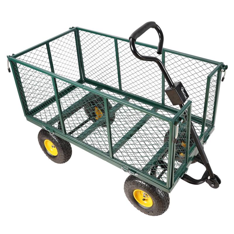 Utility Wagon with 880 lb Load - Mesh Garden Cart with 10" Tires, Removable Sides & Handle, for Landscaping & Outdoor Hauling