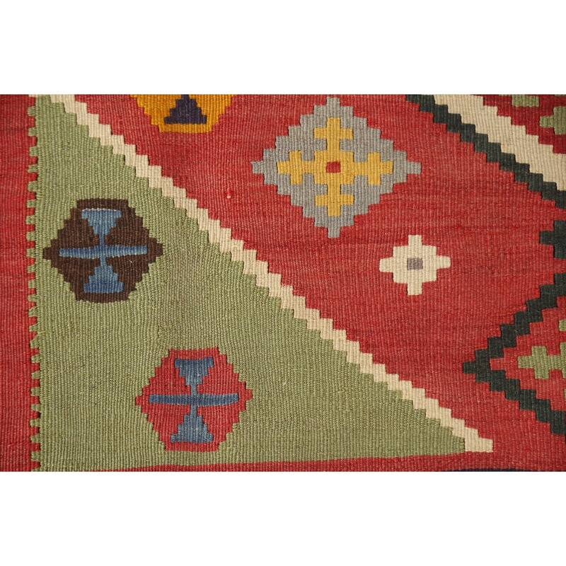 Vegetable Dye Kilim Qashqai Persian Rug Flatweave Vintage Wool Carpet - 4'11"x 9'8"