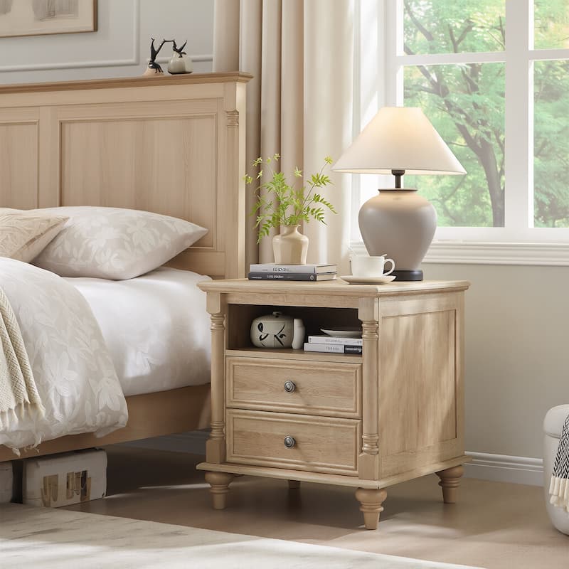 Farmhouse Nightstand Solid Wood Feet, Sofa Table with Charging Station