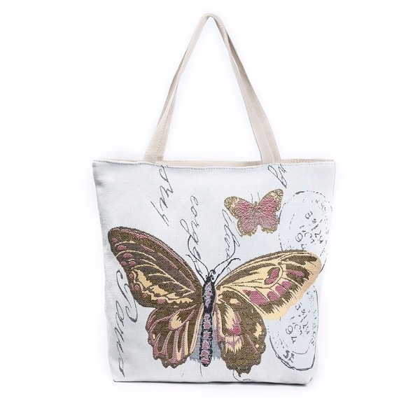 Shop Butterfly Printed Canvas Tote Casual Beach Bags Women Shopping Bag Handbags - Free Shipping ...