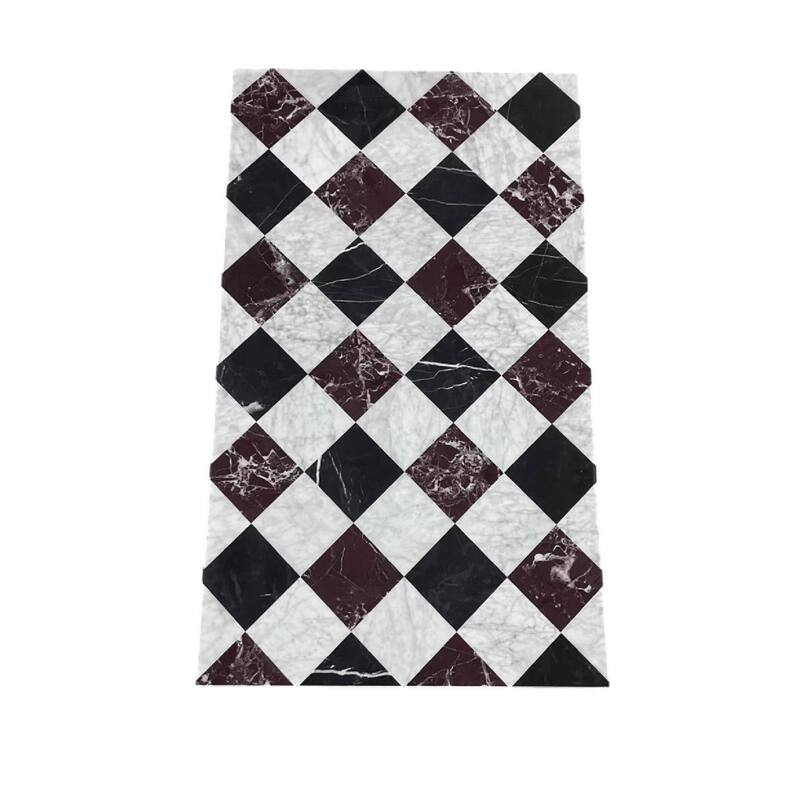 BETACH Genuine Marble Block Coffee Table - Nero Black / Carrara / Rosso Levanto Marble