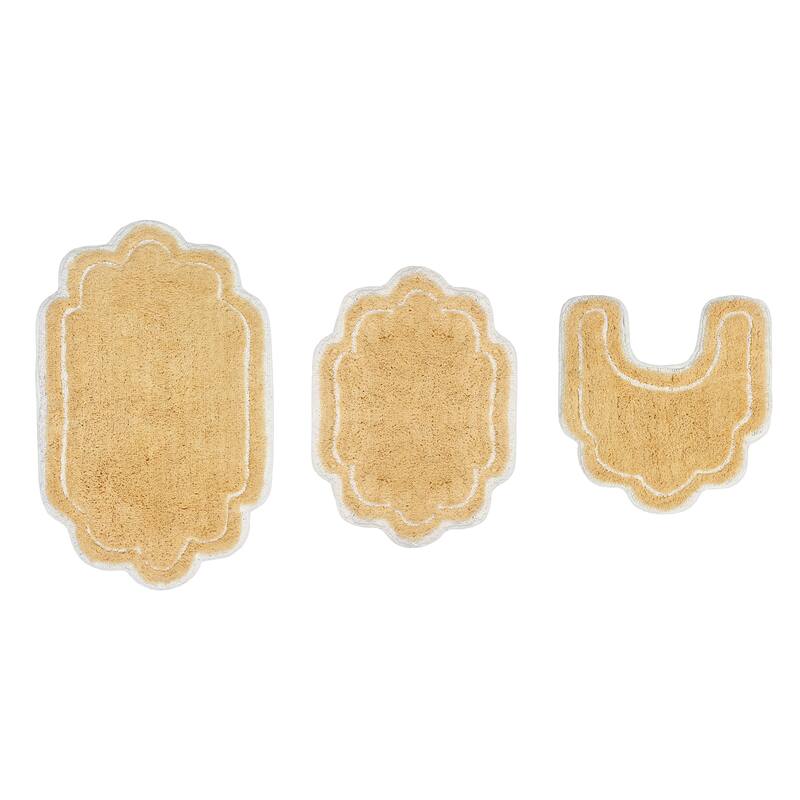 Allure Collection 100% Cotton Non-Slip Bathroom Rug Set, 3 Piece Machine Washable- Bathroom Rug, Bath Rug, U Shaped Contour
