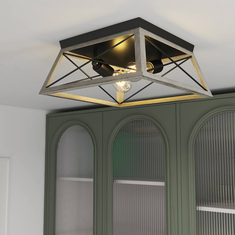 2 Light Caged Square/Rectangle Flush Mount Fixture