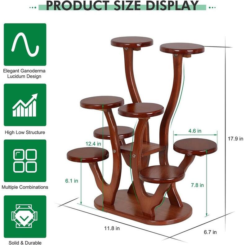 9 Tiers Small Windowsill Plant Shelf Indoor,Bamboo Succulent Plant Stand - 11.8 x 6.7 x 17.9 inches
