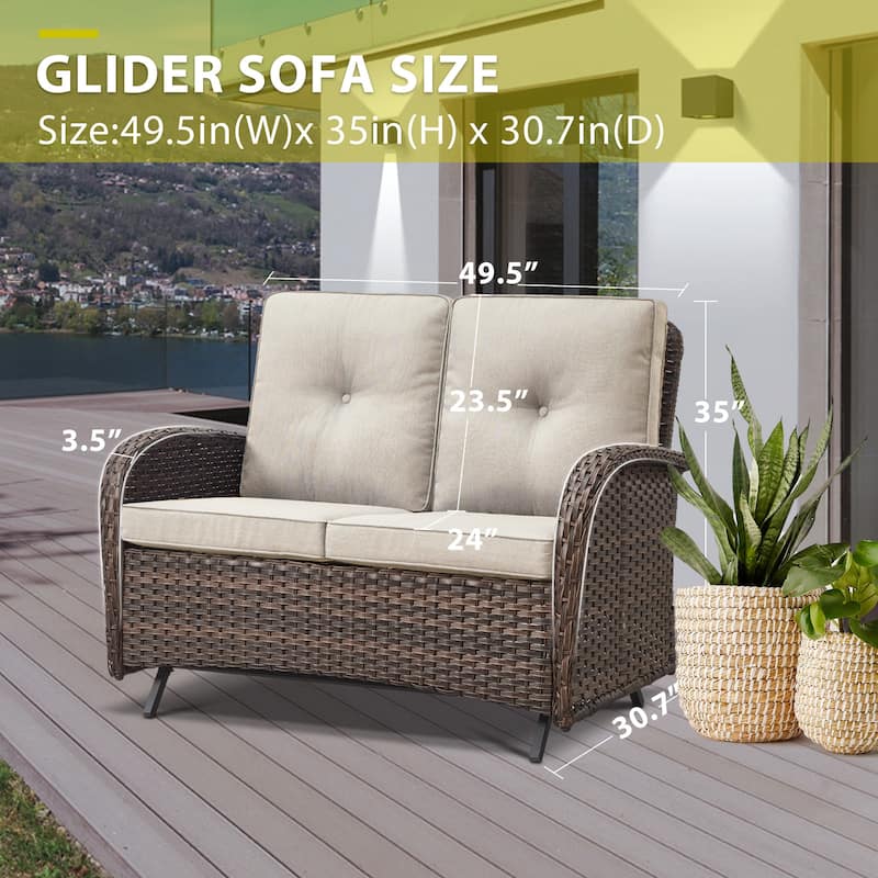 2 Pieces Outdoor Wicker Patio Glider Loveseat with Coffee Table