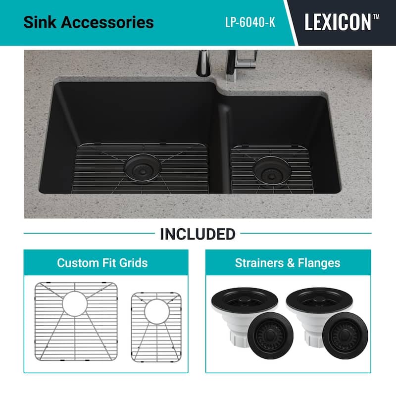 32"x19" Quartz Granite Kitchen Sink, 60/40 Double Bowl Drop-in/Undermount - 19x32