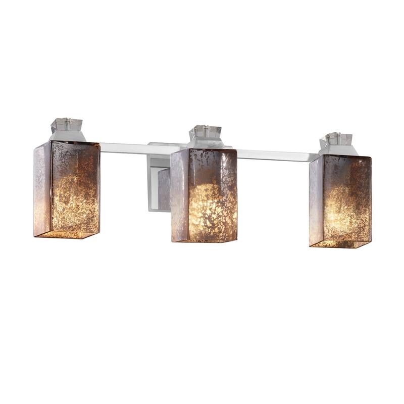 Justice Design Fusion Ardent 3-light Polished Chrome Bath Bar, Mercury Glass Square w/ Flat Rim Shade